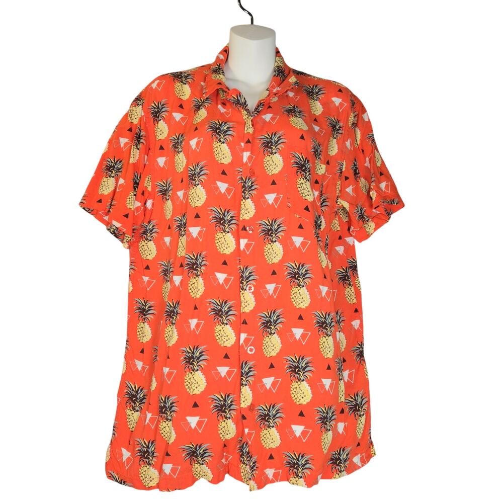 VSTR Mens Large Button Up Hawaiian Shirt Pineapples Lightweight Beach Vacation‎